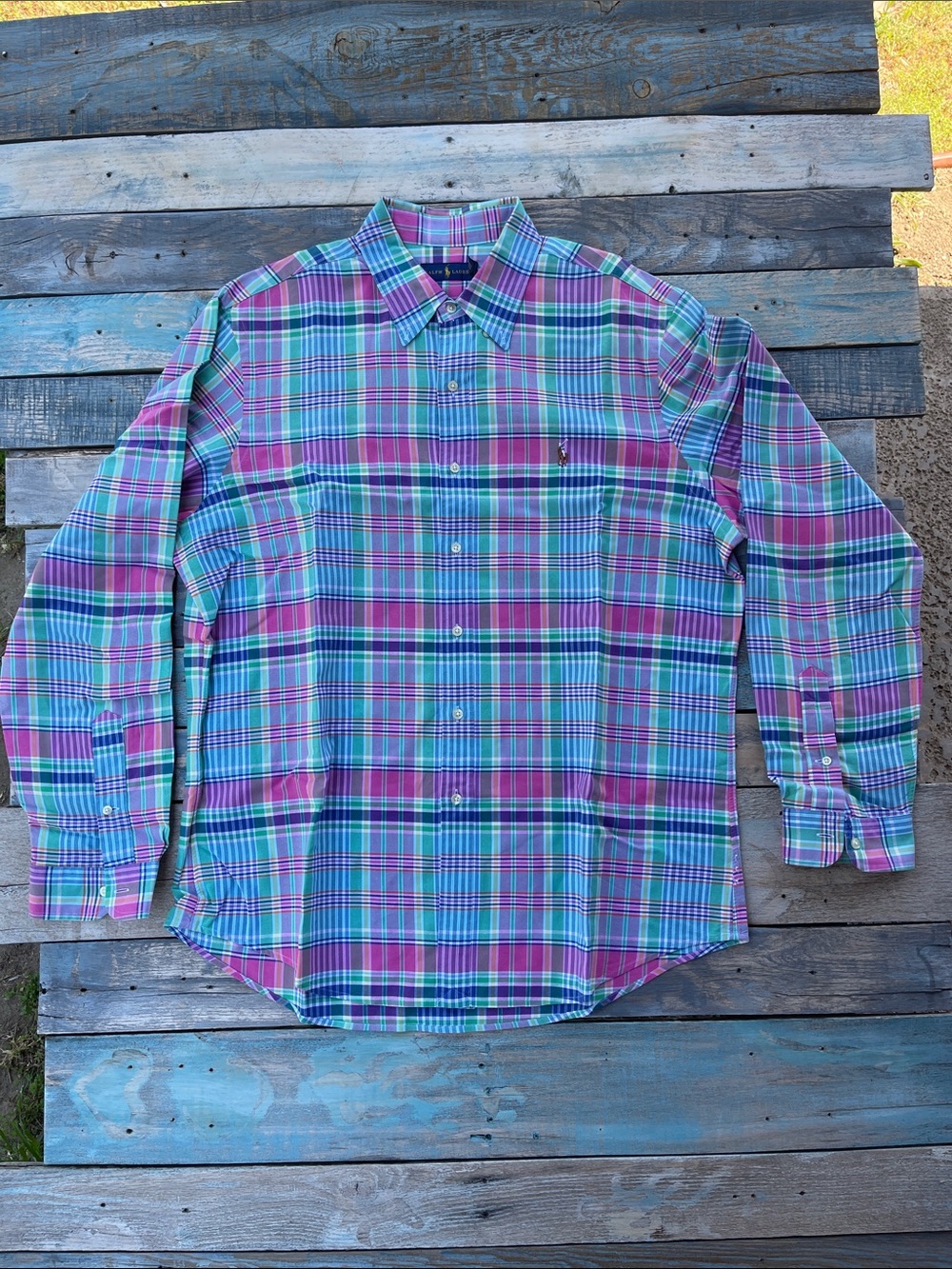 Polo Ralph Lauren Flesh Men's XL Plaid Button-Up Shirt in Teal and Pink